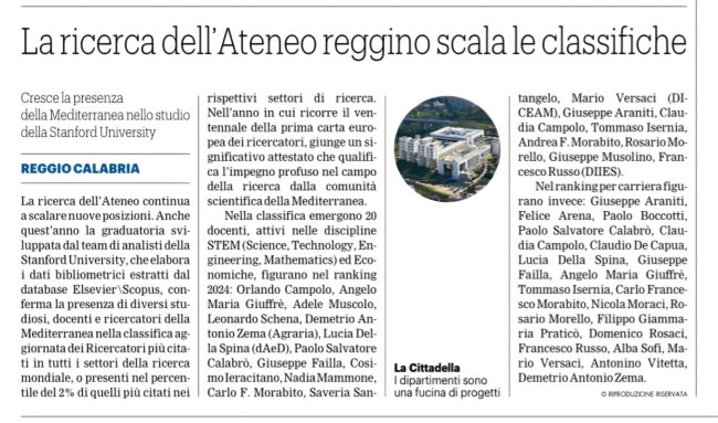 La ricerca dell'Ateneo scala le classifiche