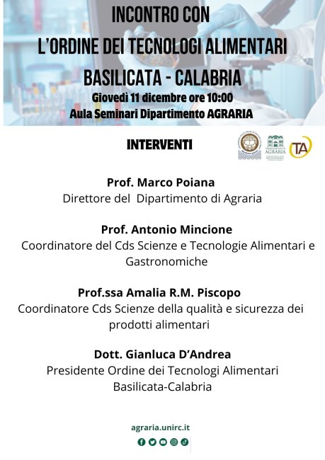 incontro con dell'Ordine dei Tecnologi alimentari della Basilicata e Calabria