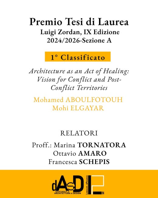 Tesi di laurea in Architettura dell’Università Mediterranea di Reggio Calabria vince il Premio Luigi Zordan 