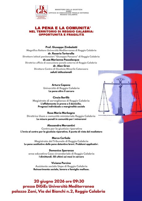 Programma Convegno: "La pena e la comunità nel territorio di Reggio Calabria: opportunità e fragilità"