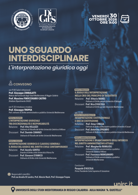 Venerdì 30 ottobre 2026, convegno “Uno sguardo interdisciplinare. L’interpretazione giuridica oggi”