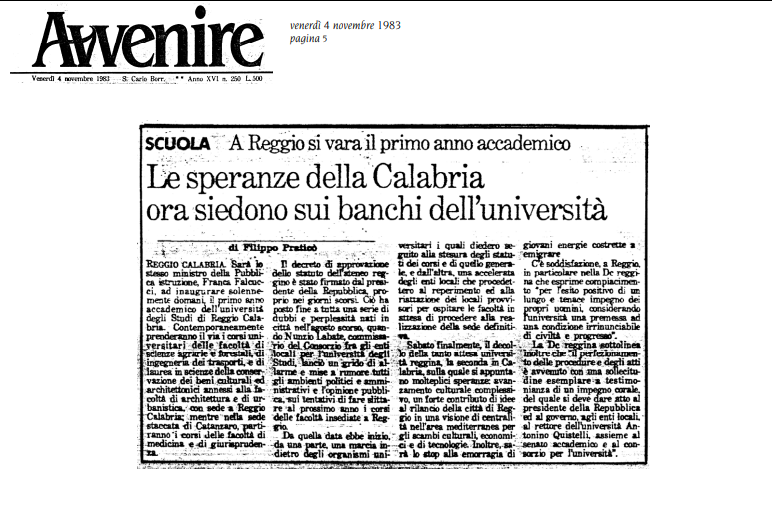 pagina Avvenire istituzione università reggio calabria